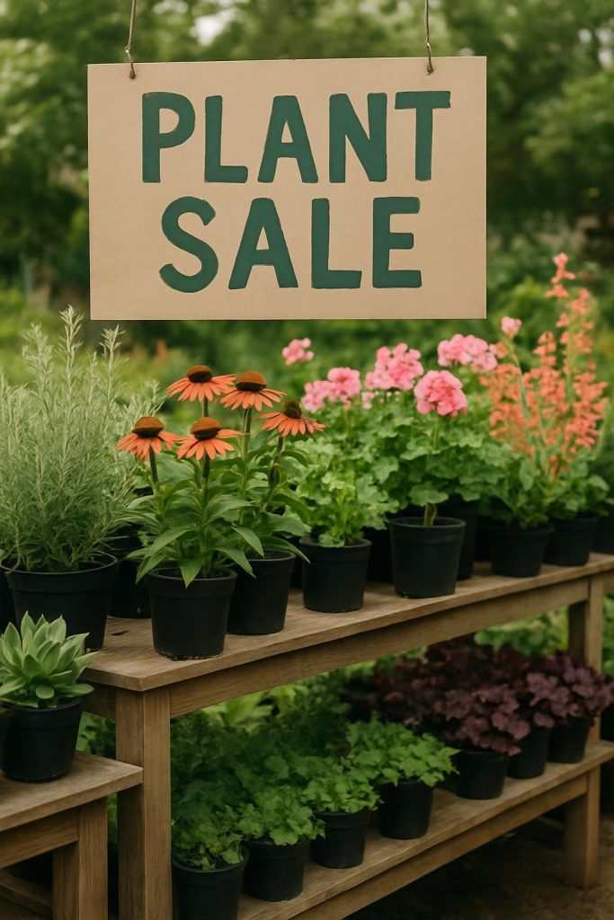 Table heaving under the weight of loads of plants